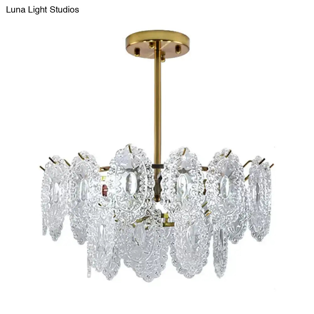 Modern Scalloped Glass Chandelier With Gold Finish - 4/6 Bulbs For Layered Bedroom Lighting