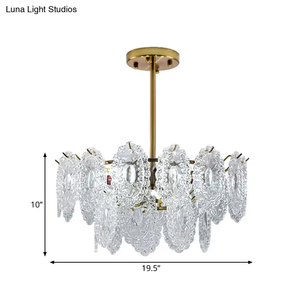 Modern Gold Glass Chandelier: Layered Scalloped Design 4/6 Clear Bulbs Hanging Bedroom Light Fixture