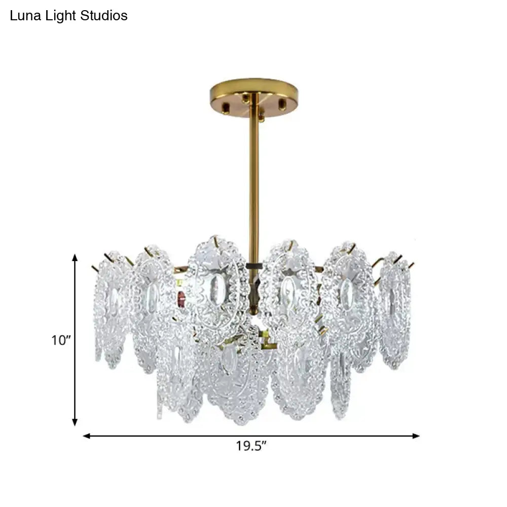 Modern Scalloped Glass Chandelier With Gold Finish - 4/6 Bulbs For Layered Bedroom Lighting