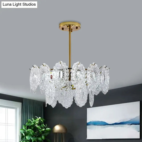 Modern Gold Glass Chandelier: Layered Scalloped Design 4/6 Clear Bulbs Hanging Bedroom Light Fixture