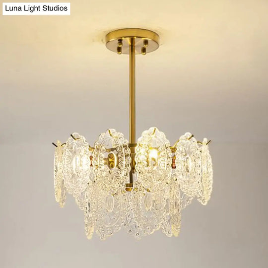 Modern Gold Glass Chandelier: Layered Scalloped Design 4/6 Clear Bulbs Hanging Bedroom Light Fixture