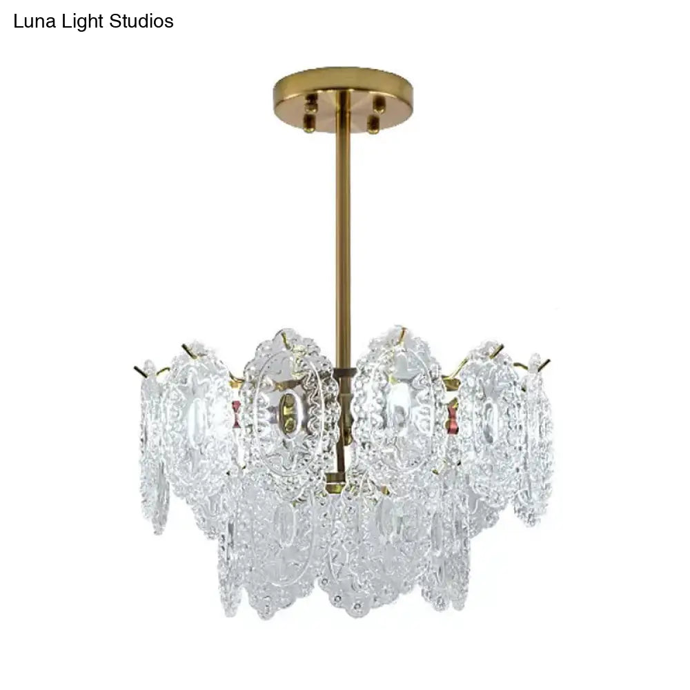 Modern Scalloped Glass Chandelier With Gold Finish - 4/6 Bulbs For Layered Bedroom Lighting