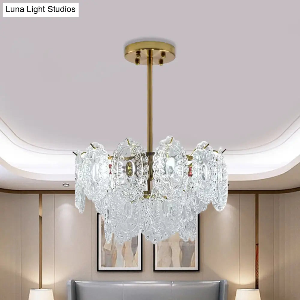 Modern Gold Glass Chandelier: Layered Scalloped Design 4/6 Clear Bulbs Hanging Bedroom Light Fixture