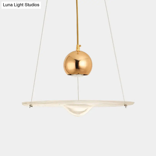 Modern Gold Pendant Lamp With Clear Glass Disc - Perfect For Cafe And Dining Room Lighting