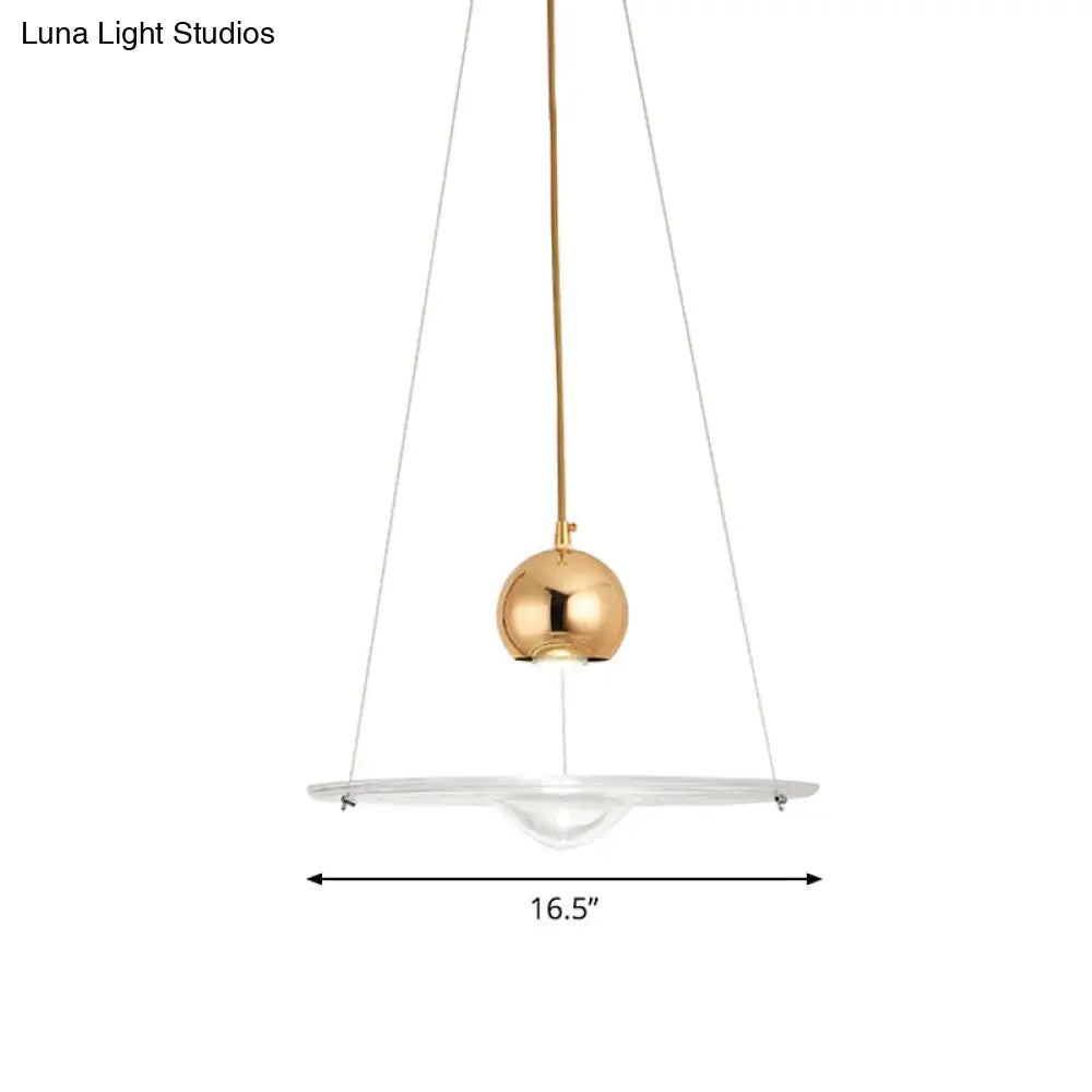 Modern Gold Pendant Lamp With Clear Glass Disc - Perfect For Cafe And Dining Room Lighting