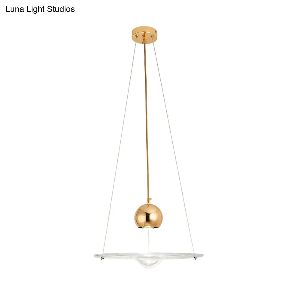 Modern Gold Glass Disc Pendant Lamp - 1 Light For Cafe Dining Room