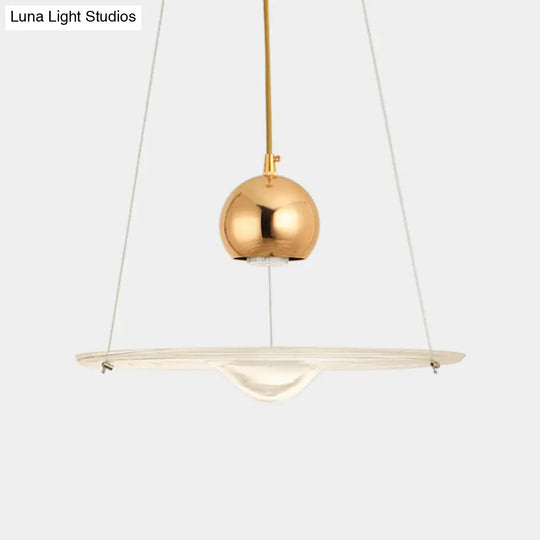 Modern Gold Glass Disc Pendant Lamp - 1 Light For Cafe Dining Room