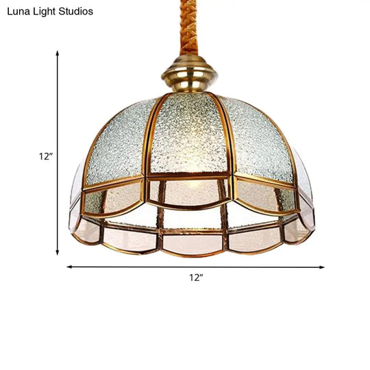 Modern Gold Glass Dome Pendant Light With Textured Design - Ideal For Living Room