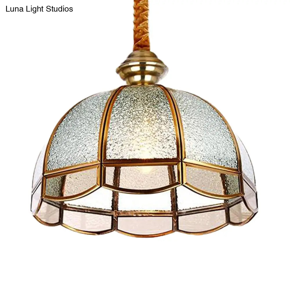 Modern Gold Glass Dome Pendant Light With Textured Design - Ideal For Living Room