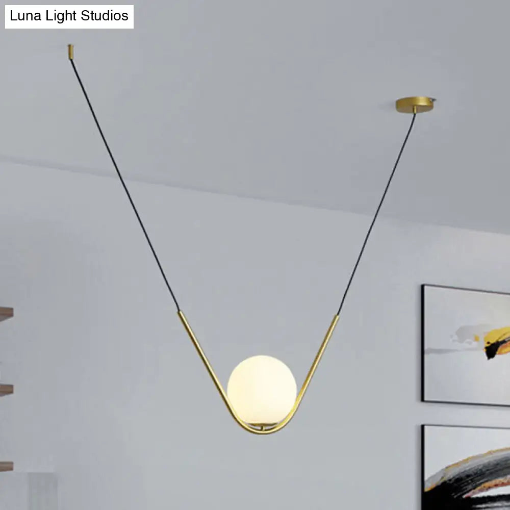 Modern Gold Glass Pendant Light With Led V-Shaped Rod For Dining Room