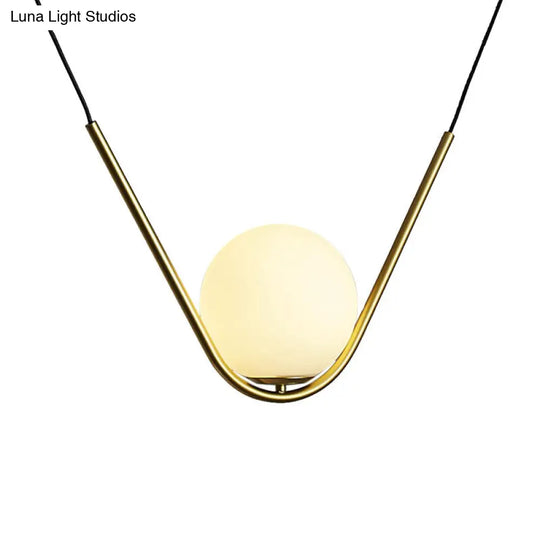 Modern Gold Glass Pendant Light With Led And V-Shaped Rod For Dining Room