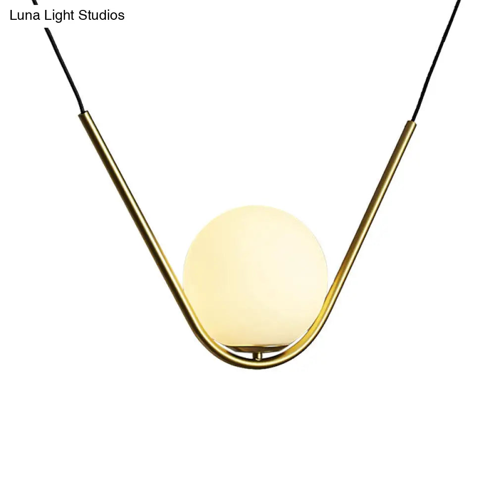 Modern Gold Glass Pendant Light With Led V-Shaped Rod For Dining Room