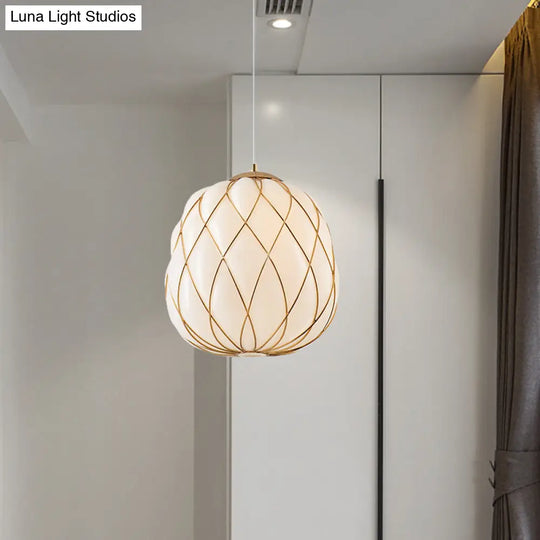 Modern Gold Glass Pendulum Ceiling Lamp For Bedroom - White Wrap 1 Head