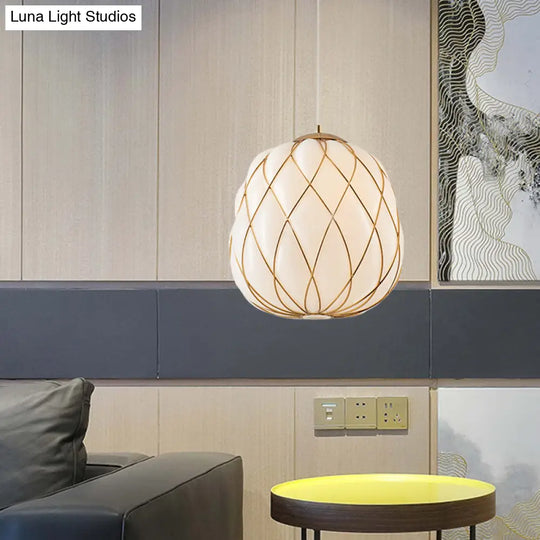 Modern Gold Glass Pendulum Ceiling Lamp For Bedroom - Stylishly Wrapped 1-Head Design