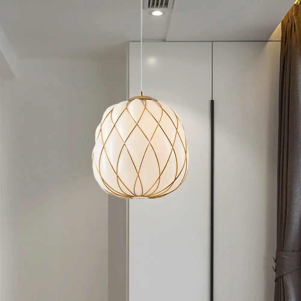 Modern Gold Glass Pendulum Ceiling Lamp For Bedroom - Stylishly Wrapped 1-Head Design