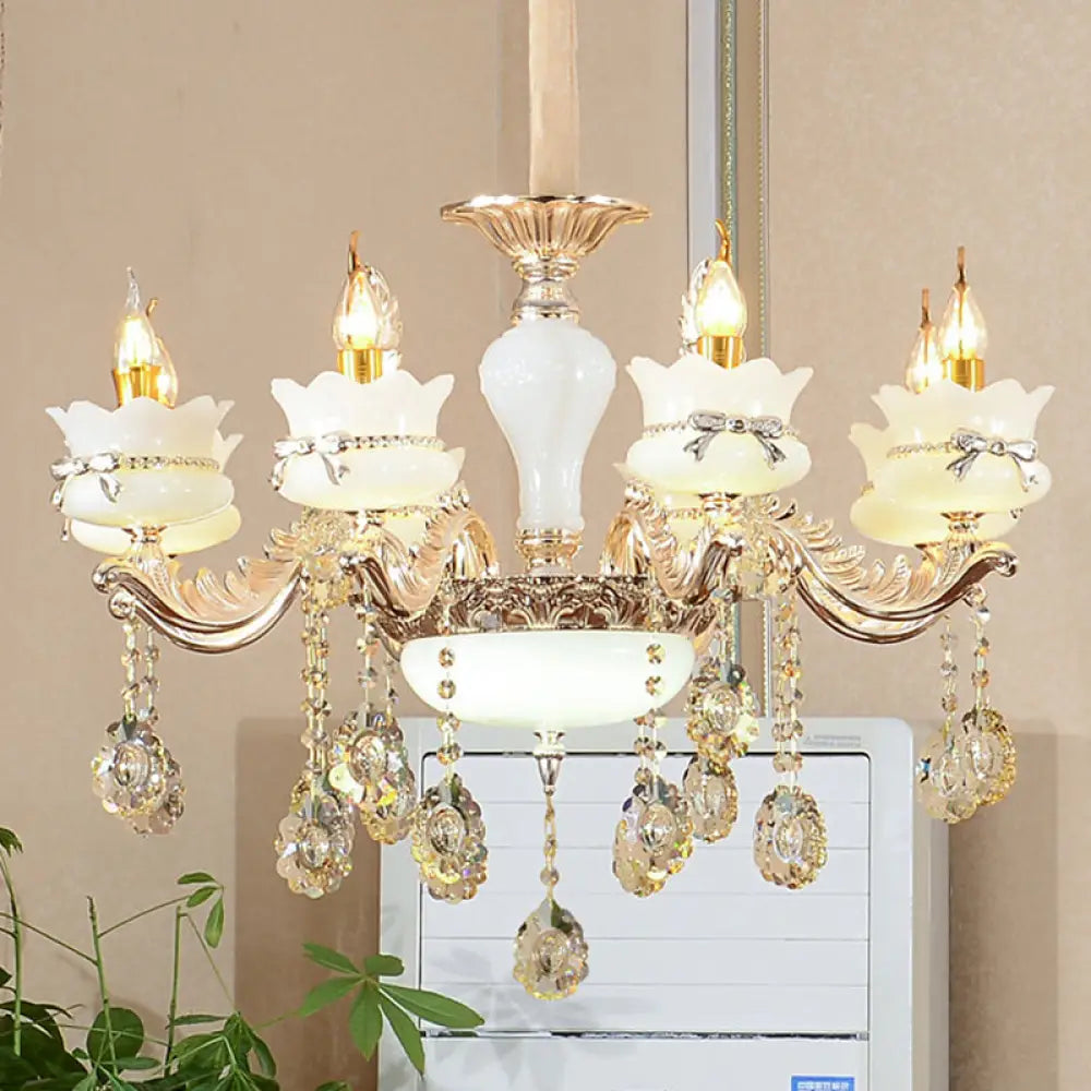 Modern Gold Glass Scalloped Chandelier With Crystal Drop – 6/8-Head Pendant For Restaurants 8 /