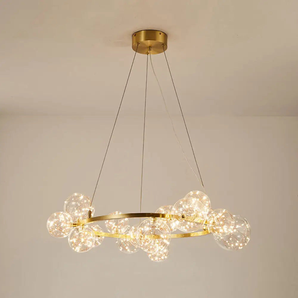 Modern Gold Glass Starry Led Bedroom Chandelier - Orb Ceiling Lamp 15 /