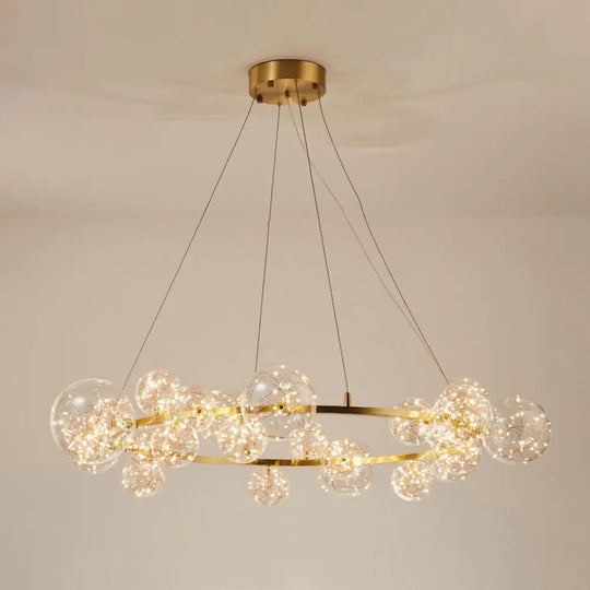 Modern Gold Glass Starry Led Bedroom Chandelier - Orb Ceiling Lamp 24 /