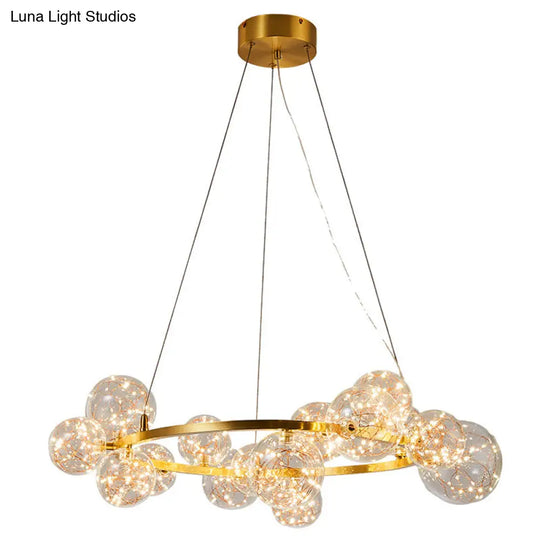 Modern Gold Glass Starry Led Bedroom Chandelier - Orb Ceiling Lamp