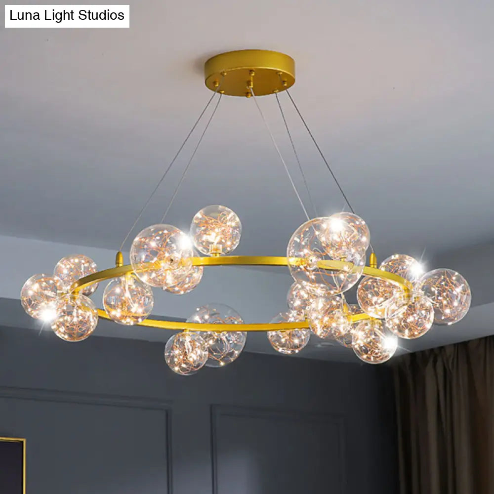 Modern Gold Glass Starry Led Bedroom Chandelier - Orb Ceiling Lamp