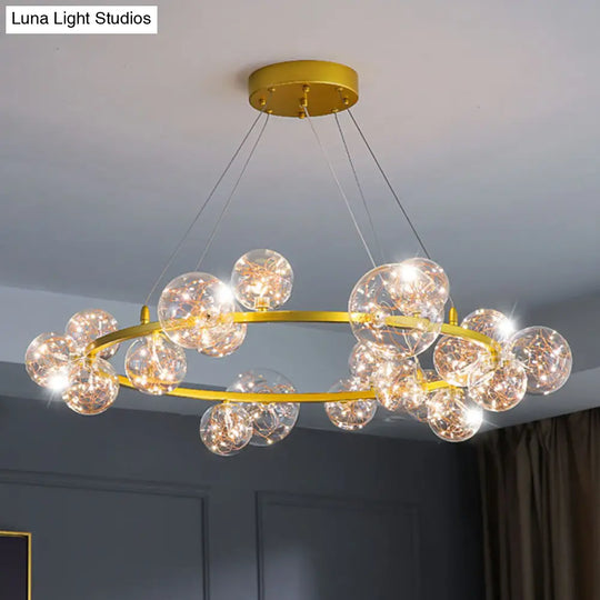 Modern Gold Glass Starry Led Bedroom Chandelier - Orb Ceiling Lamp