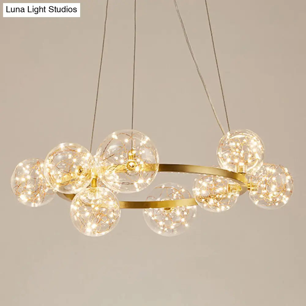 Modern Gold Starry Led Chandelier - Orb Bedroom Ceiling Lamp