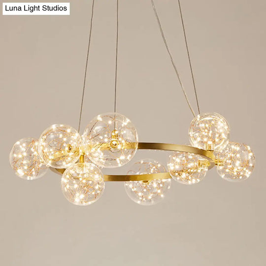 Modern Gold Glass Starry Led Bedroom Chandelier - Orb Ceiling Lamp