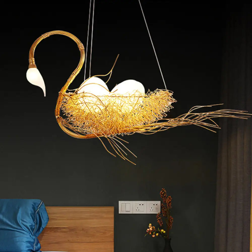 Modern Gold Goose Chandelier Light - Egg Design 3-Light Metal Pendant