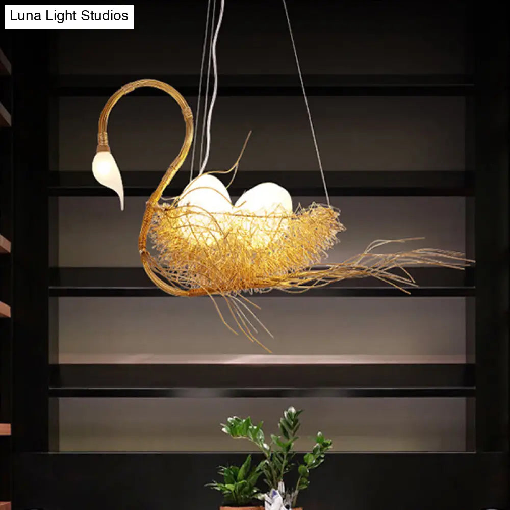 Modern Gold Goose Chandelier Light - Egg Design 3-Light Metal Pendant