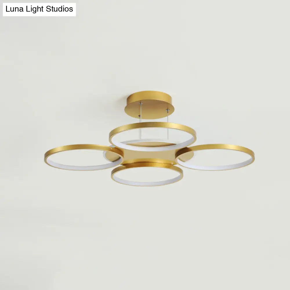 Modern Gold Halo Ring Chandelier - Flush Mount 3/5/6-Light Metal Ceiling Lamp In Warm/White Light