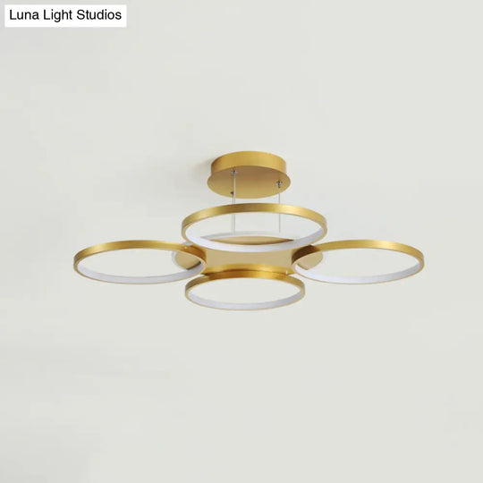 Modern Gold Halo Ring Chandelier - Flush Mount 3/5/6-Light Metal Ceiling Lamp In Warm/White Light