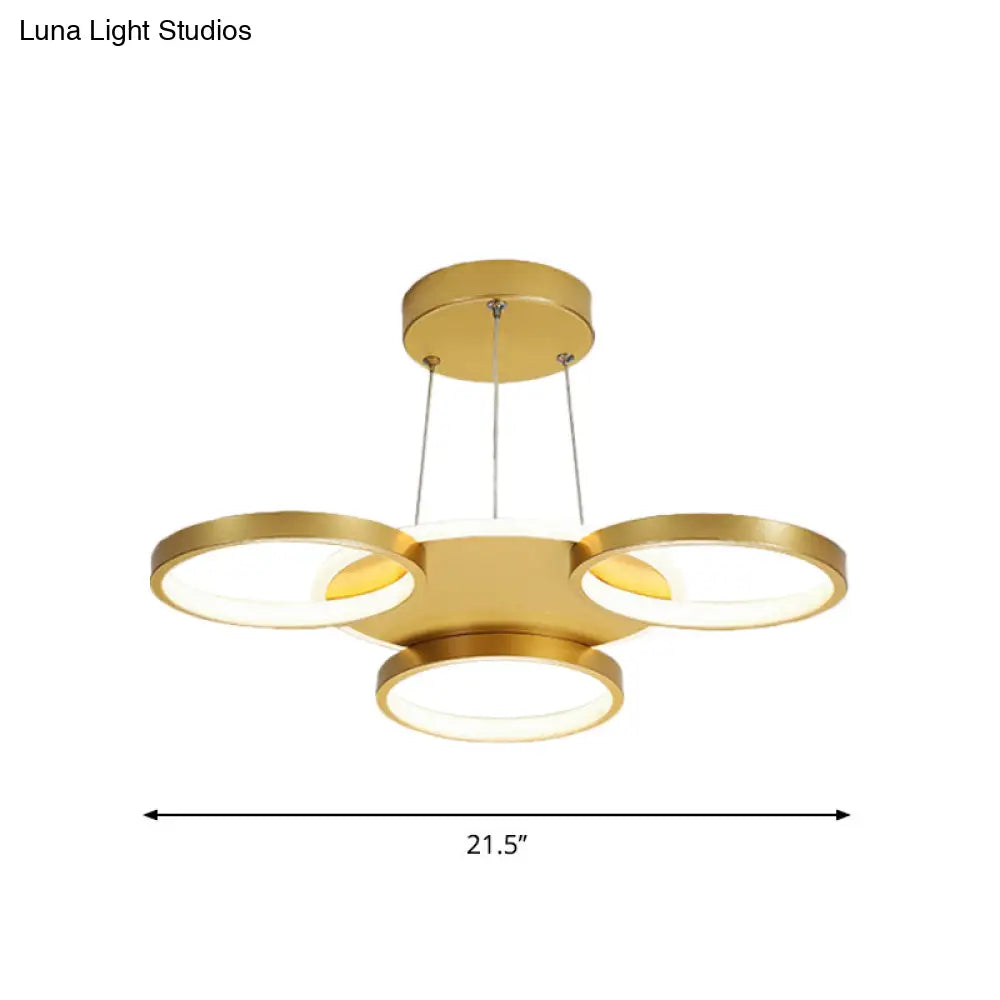 Modern Gold Halo Ring Chandelier - Flush Mount 3/5/6-Light Metal Ceiling Lamp In Warm/White Light