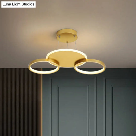 Modern Gold Halo Ring Chandelier - Flush Mount 3/5/6-Light Metal Ceiling Lamp In Warm/White Light