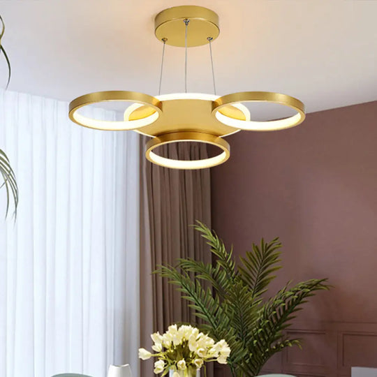 Modern Gold Halo Ring Chandelier - Flush Mount 3/5/6-Light Metal Ceiling Lamp In Warm/White Light 4