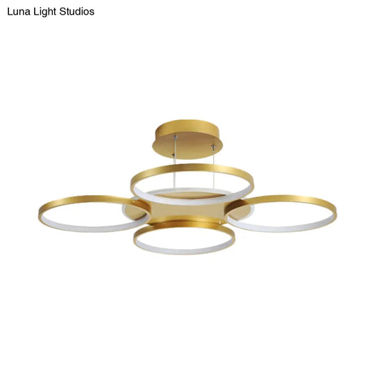 Modern Gold Halo Ring Chandelier - Flush Mount 3/5/6-Light Metal Ceiling Lamp In Warm/White Light