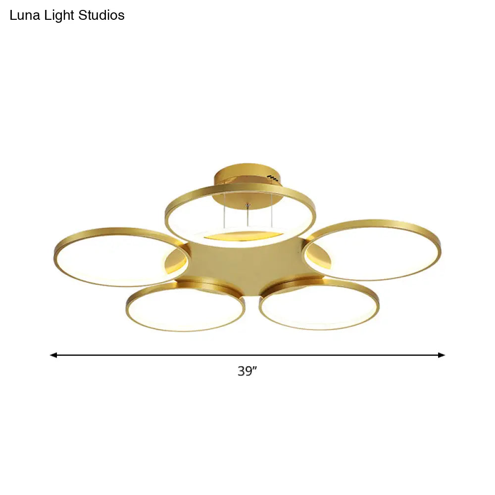 Modern Gold Halo Ring Chandelier - Flush Mount 3/5/6-Light Metal Ceiling Lamp In Warm/White Light