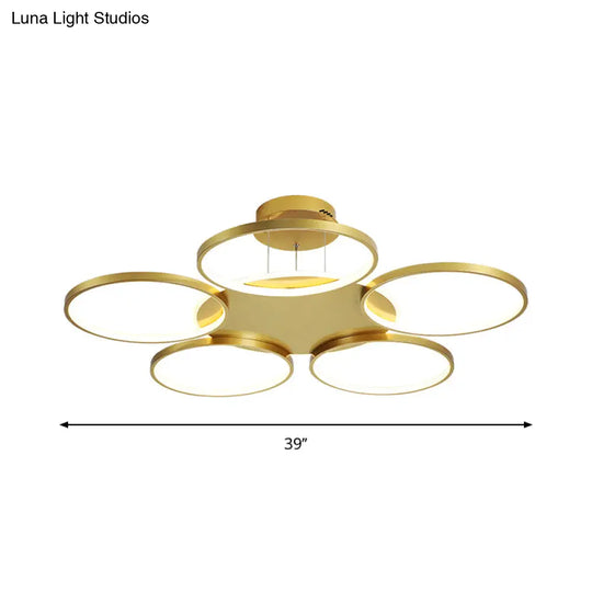 Modern Gold Halo Ring Chandelier - Flush Mount 3/5/6-Light Metal Ceiling Lamp In Warm/White Light