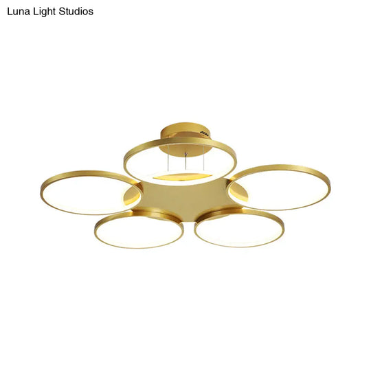 Modern Gold Halo Ring Chandelier - Flush Mount 3/5/6-Light Metal Ceiling Lamp In Warm/White Light