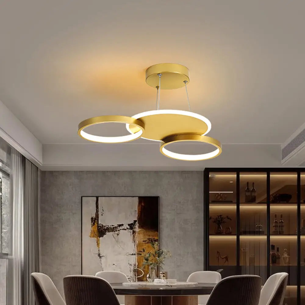 Modern Gold Halo Ring Chandelier - Flush Mount 3/5/6-Light Metal Ceiling Lamp In Warm/White Light 3