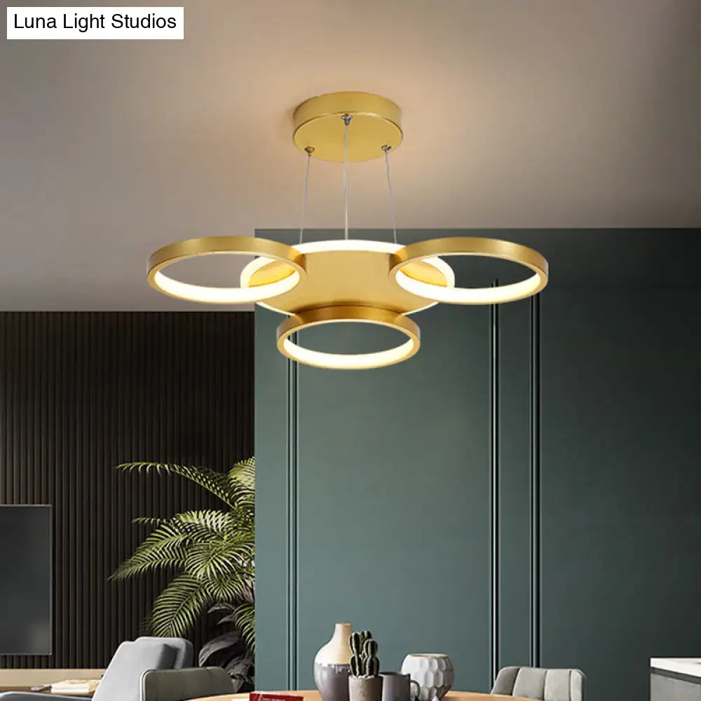 Modern Gold Halo Ring Chandelier - Flush Mount 3/5/6-Light Metal Ceiling Lamp In Warm/White Light