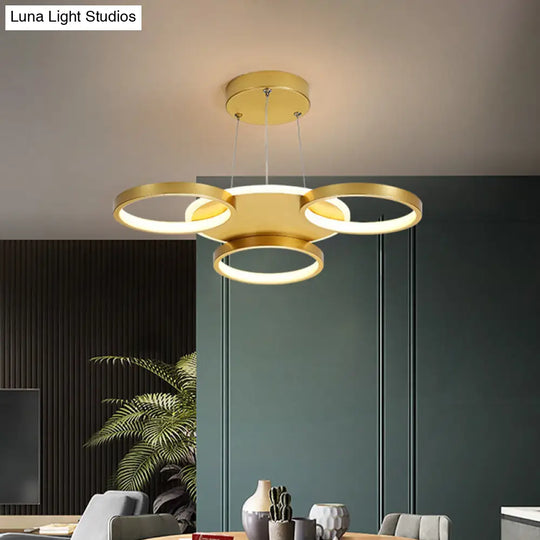 Modern Gold Halo Ring Chandelier - Flush Mount 3/5/6-Light Metal Ceiling Lamp In Warm/White Light