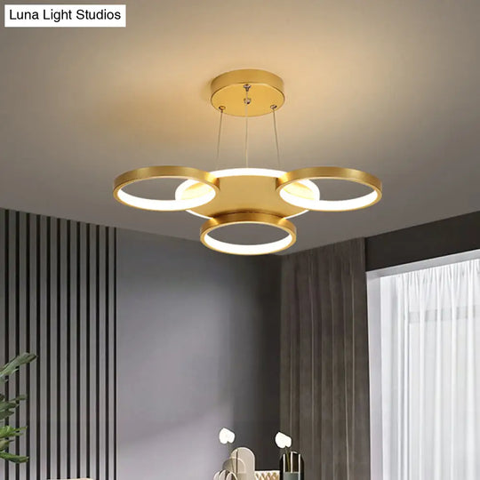 Modern Gold Halo Ring Chandelier - Flush Mount 3/5/6-Light Metal Ceiling Lamp In Warm/White Light