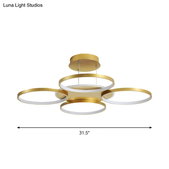 Modern Gold Halo Ring Chandelier - Flush Mount 3/5/6-Light Metal Ceiling Lamp In Warm/White Light