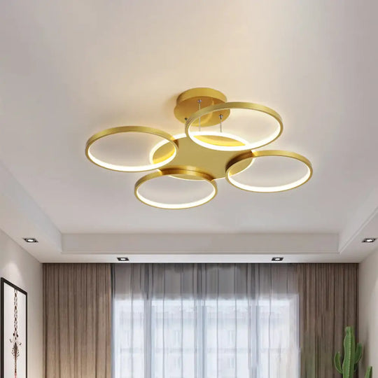 Modern Gold Halo Ring Chandelier - Flush Mount 3/5/6-Light Metal Ceiling Lamp In Warm/White Light 5