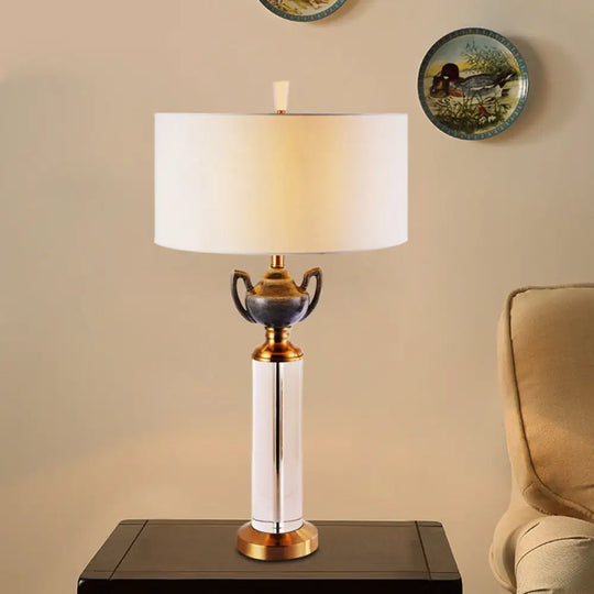 Modern Gold Hand-Cut Crystal Nightstand Lamp With Cylindrical Head For Reading