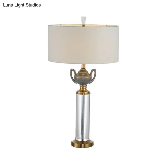 Modern Gold Hand-Cut Crystal Nightstand Lamp With Cylindrical Head For Reading