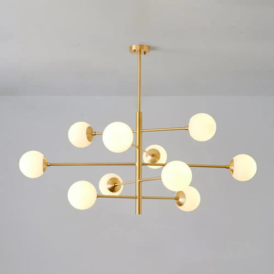 Modern Gold Hanging Chandelier With Satin Opal Glass Ceiling Light For Living Room 10 /