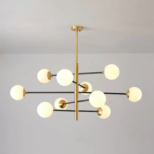 Modern Gold Hanging Chandelier With Satin Opal Glass Ceiling Light For Living Room 10 / Black