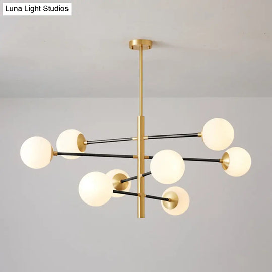 Modern Gold Hanging Chandelier With Satin Opal Glass Ceiling Light For Living Room