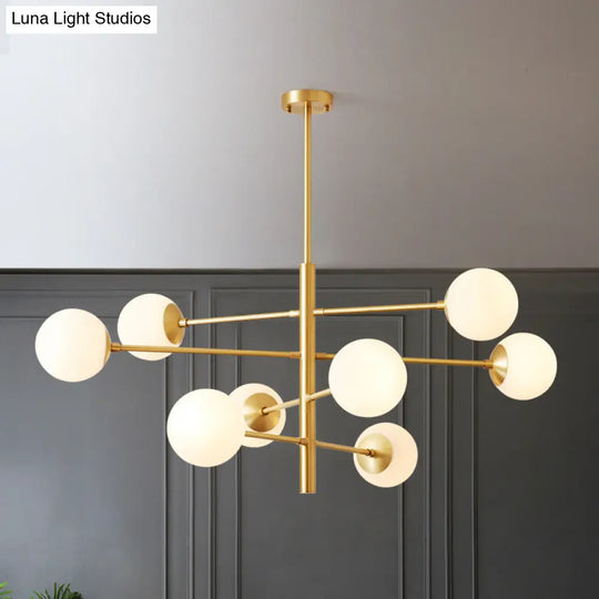 Modern Gold Hanging Chandelier With Satin Opal Glass Ceiling Light For Living Room